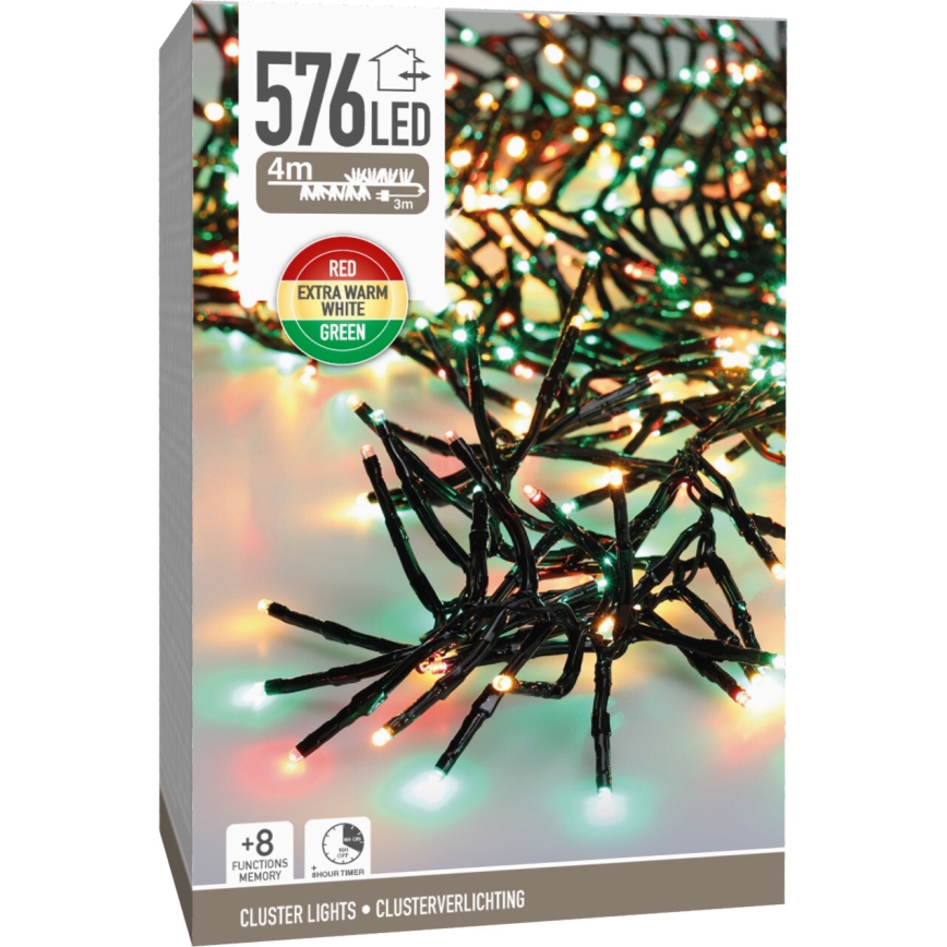 LED vonkajší vianočný reťazec 576xLED/230V/8 funkcií 7,2 m IP44 viacfarebný