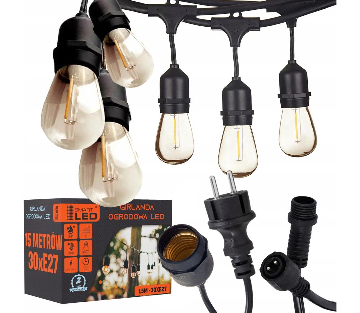 SmartLED LED vonkajšia dekoračná svetelná reťaz 30xE27/1W/230V 16,44 m IP44 čierna 4535