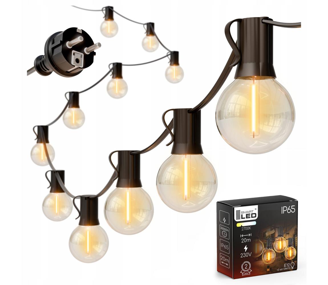 SmartLED LED vonkajšia dekoratívna reťaz 20xE12/1W/230V 20 m IP65 čierna 4452