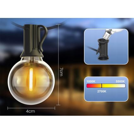 LED vonkajšia dekoratívna reťaz 20xE12/1W/230V 20 m IP65 čierna