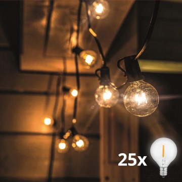 LED vonkajšia dekoratívna reťaz GIRLANDA 25xE12 20m IP44 teplá biela
