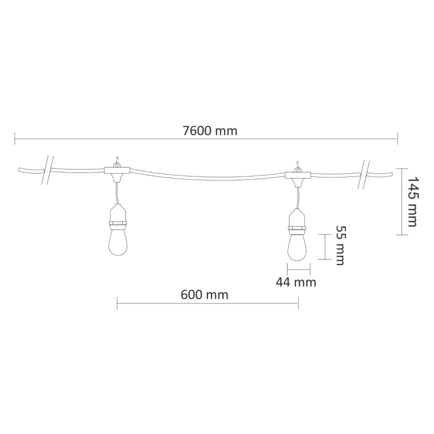 LED Vonkajšia dekoratívna reťaz PARTY NEON 7,6 m 10xE27/0,6W/36V IP44