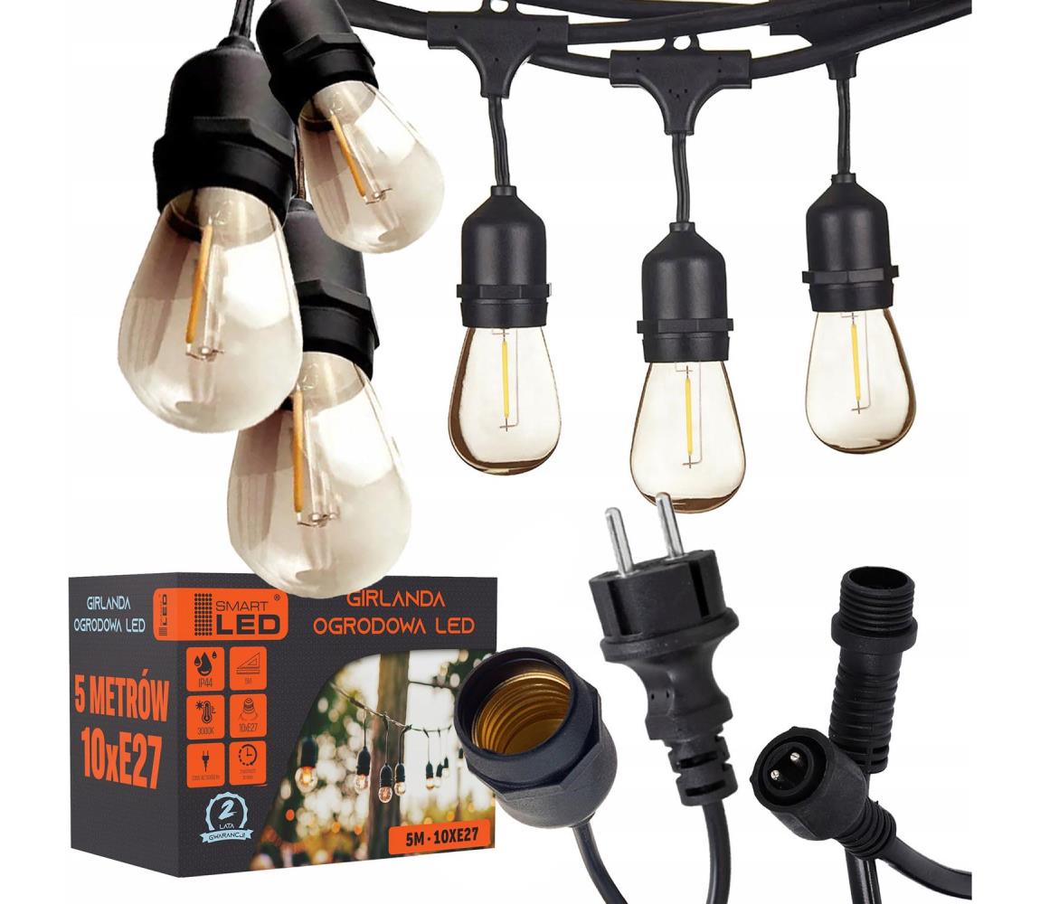 SmartLED LED vonkajšia dekoratívna svetelná reťaz 10xE27/1W/230V 6,44 m IP44 čierna 4531