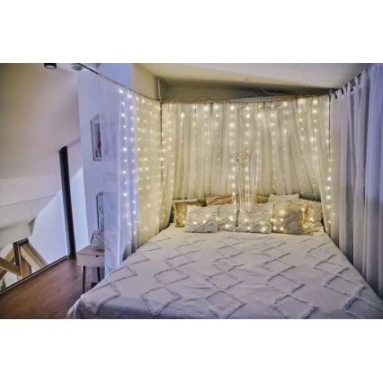 LED vonkajšia reťaz 300xLED/8 funkcií 5,9 m IP44 teplá biela