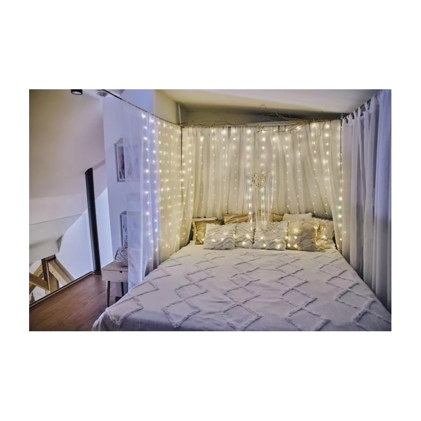 LED vonkajšia reťaz 300xLED/8 funkcií 5,9 m IP44 teplá biela