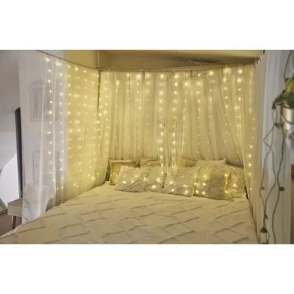 LED vonkajšia reťaz 300xLED/8 funkcií 5,9 m IP44 teplá biela