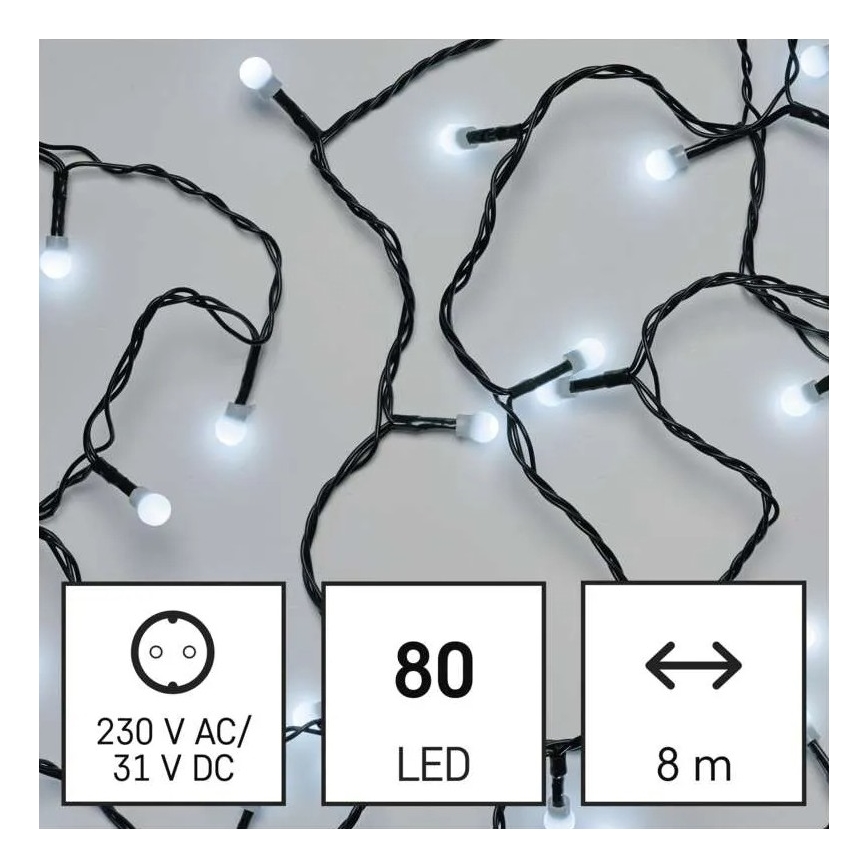 LED vonkajšia reťaz 80xLED/8 funkcií 13m studená biela IP44