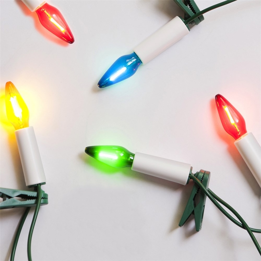 LED Vonkajšia vianočná reťaz FELICIA FILAMENT 20xE10 19m farebná/teplá biela IP44, Vyrobené v EÚ