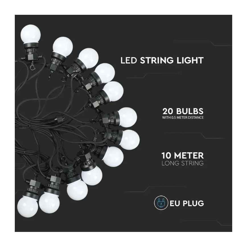 LED Vonkajšia reťaz STRING 10m 20xLED/0,5W/24/230V 3000K IP44