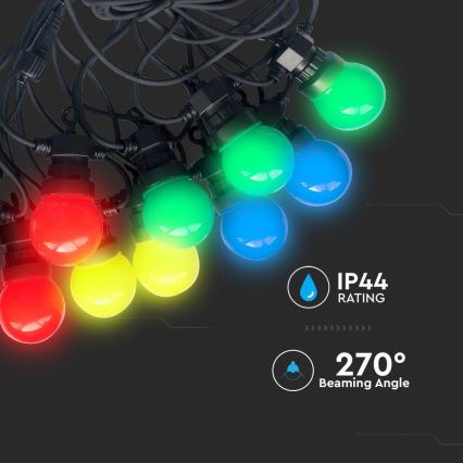 LED Vonkajšia reťaz STRING RGB 10m 20xLED/0,5W/230V IP44