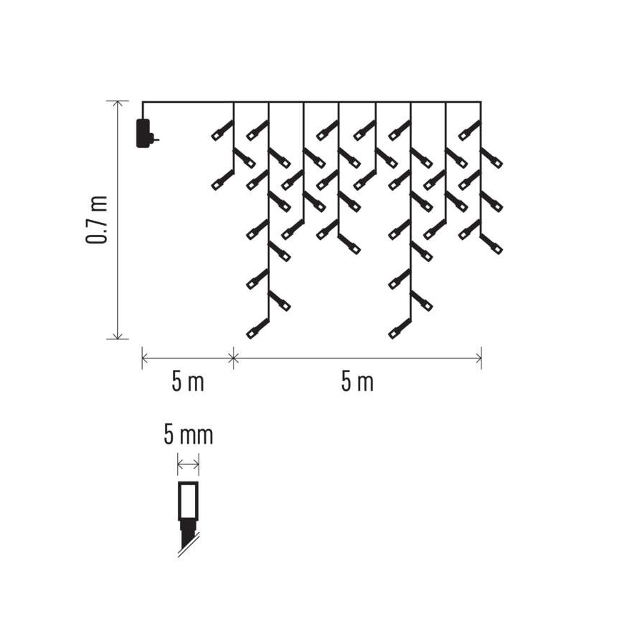 LED vonkajšia svetelná reťaz 300 LED / 8 režimov, 10 m, IP44, teplá biela + diaľkové ovládanie
