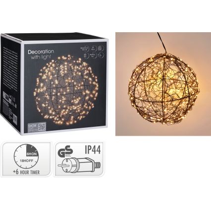 LED Vonkajšia vianočná dekorácia 200xLED/230V pr. 18 cm IP44 teplá biela guľa/čierna