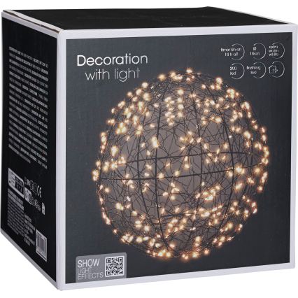 LED Vonkajšia vianočná dekorácia 200xLED/230V pr. 18 cm IP44 teplá biela guľa/čierna