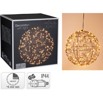 LED vonkajšia vianočná dekorácia 300×LED/230 V priemer 25 cm IP44 teplá biela guľa/čierna