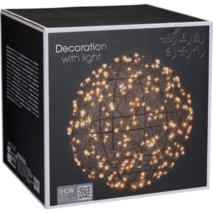 LED vonkajšia vianočná dekorácia 300×LED/230 V priemer 25 cm IP44 teplá biela guľa/čierna