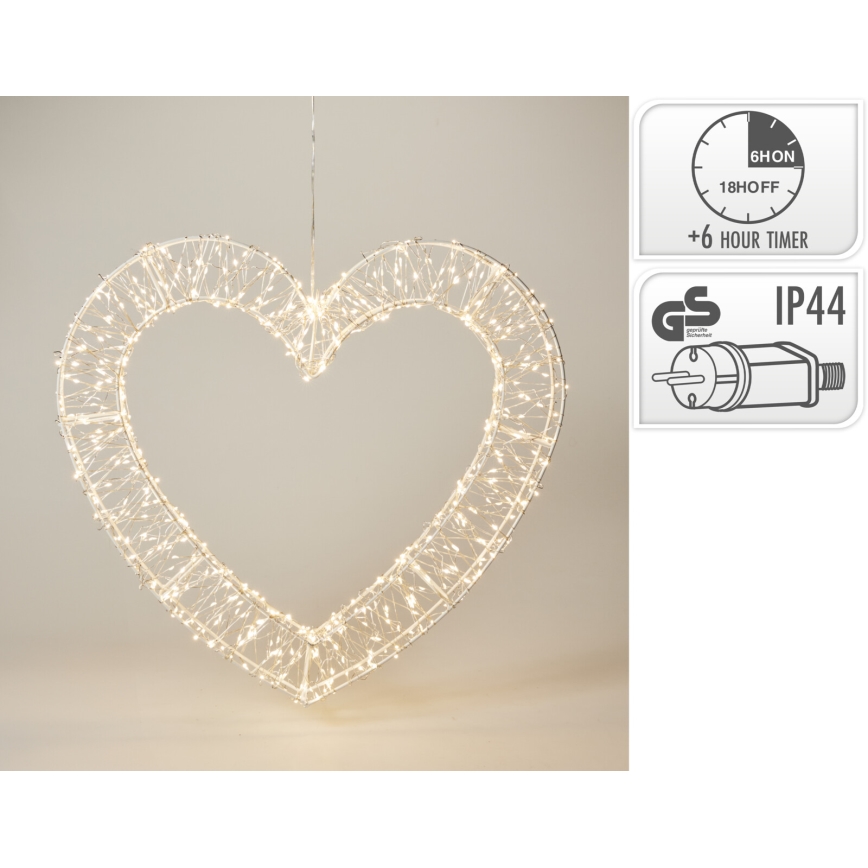 LED vonkajšia vianočná dekorácia 720xLED/6W/230V 46 cm IP44 teplá biela srdce/biela