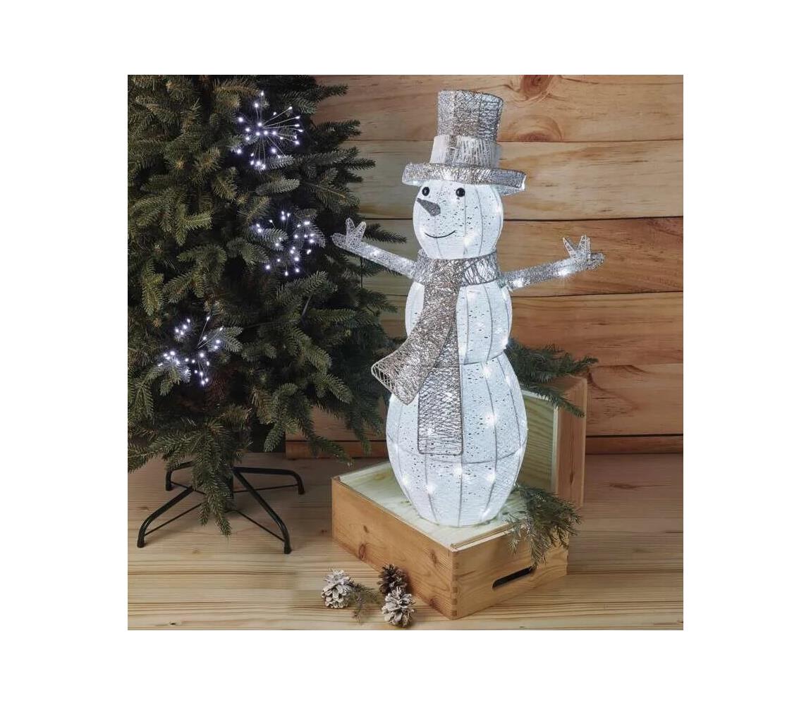 Lighting LED vianočný snehuliak ratanový 82 cm vnútorný studená biela časovač
