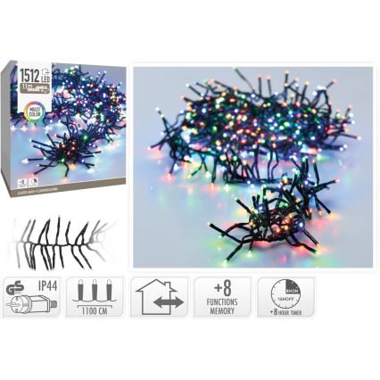 LED vonkajšia vianočná reťaz 1512xLED/230V/8 funkcií 14 m IP44 viacfarebná