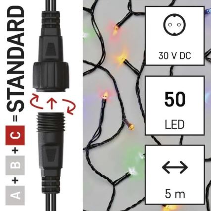 LED Vonkajšia vianočná reťaz 50xLED/5m IP44 multicolor
