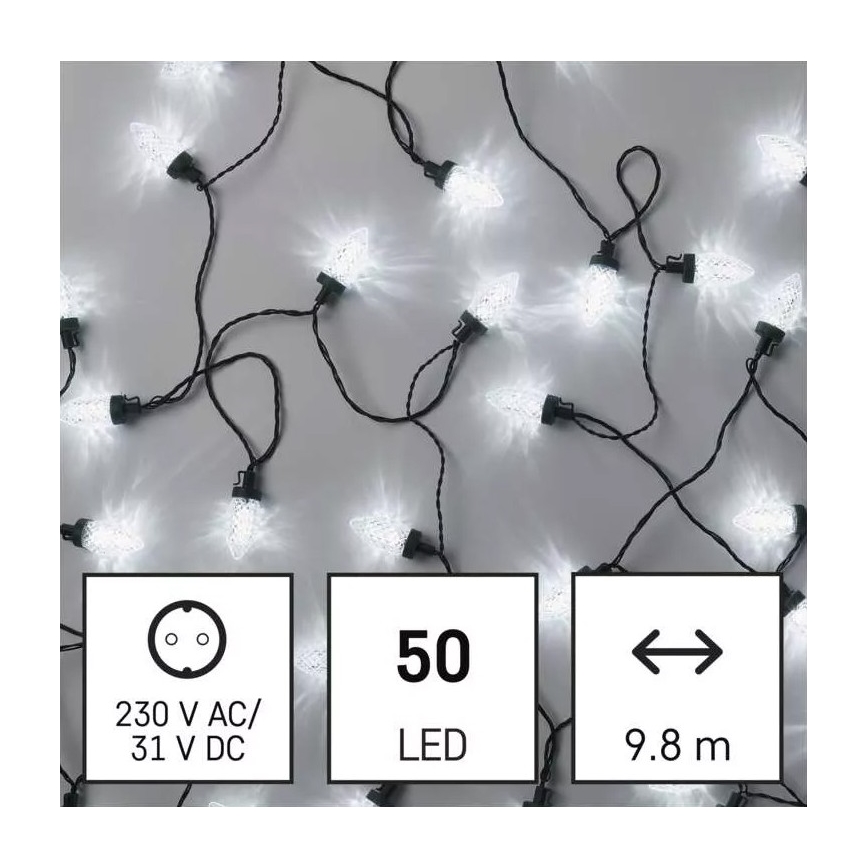 LED Vonkajšia vianočná reťaz 50xLED/8 funkcií 14,8 m IP44 studená biela