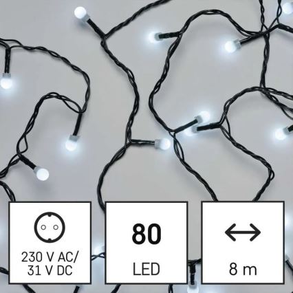 LED vonkajšia vianočná reťaz 80xLED/8 funkcií 13m studená biela IP44