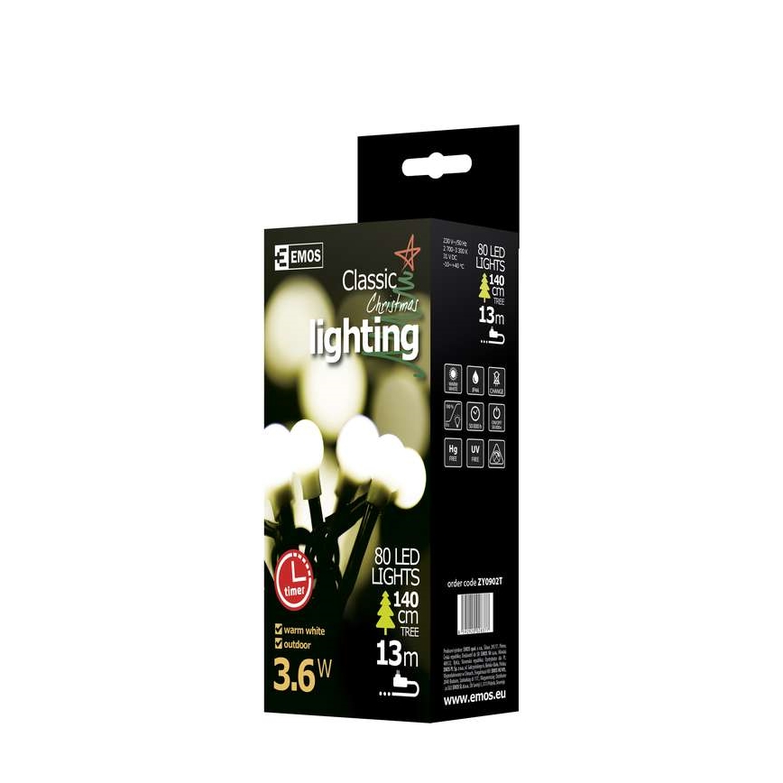 Emos ZY0902T - Vianočné dekorácie vonkajšia reťaz IP44 8m 80xLED