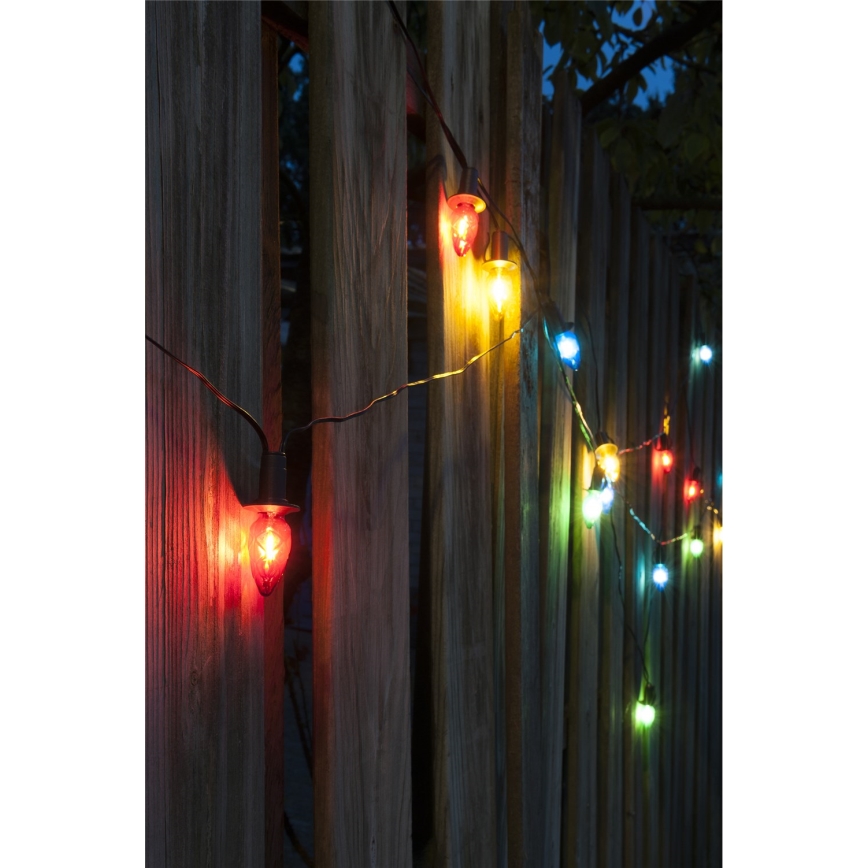LED vonkajší vianočný reťazec CONE FILAMENT 20xE10 19m farebná/teplá biela IP44, Vyrobené v ČR