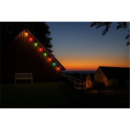 LED vonkajší vianočný reťazec CONE FILAMENT 20xE10 19m farebná/teplá biela IP44, Vyrobené v ČR