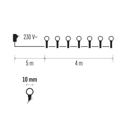 LED Vonkajšia vianočná reťaz TIMER 40xLED 9m IP44 multicolor