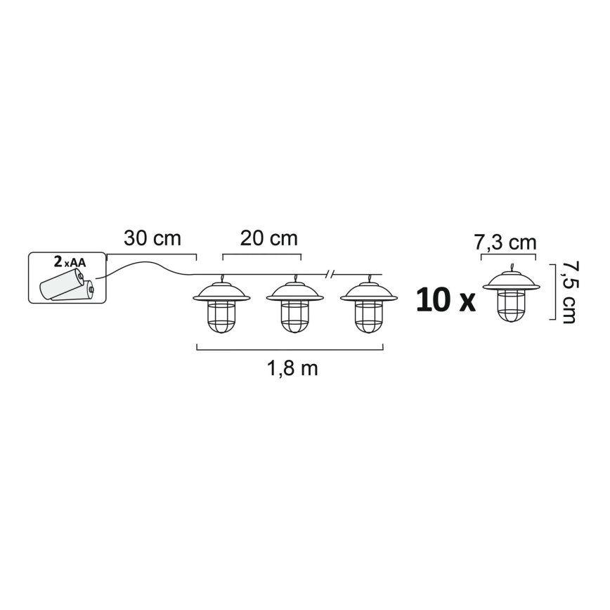 LED Vonkajšie dekoračné osvetlenie LOFT 10xLED/2xAA