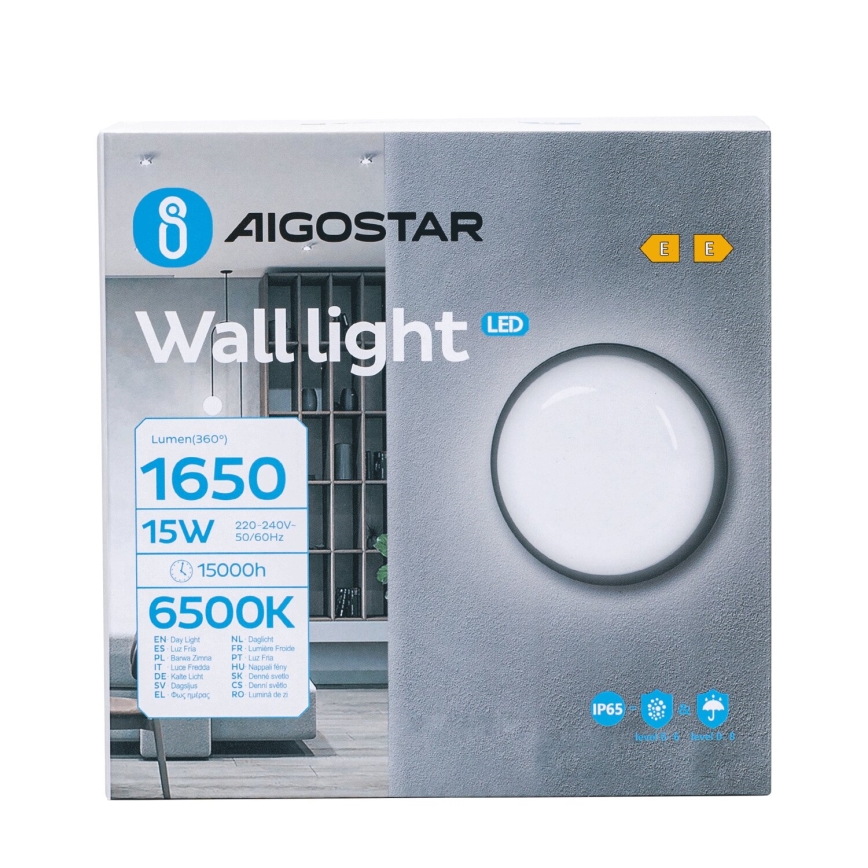 LED Vonkajšie nástenné svietidlo LED/15W/230V 6500K pr. 15,5 cm čierna IP65