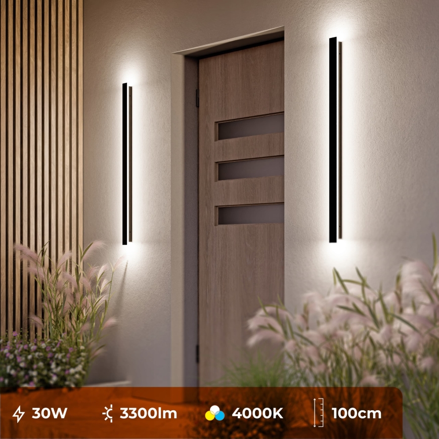LED Vonkajšie nástenné svietidlo LED/30W/230V 100 cm IP65 čierna