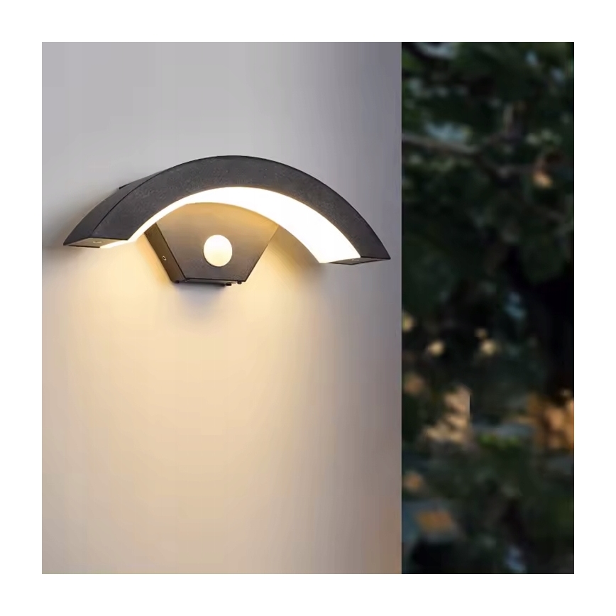 LED vonkajšie nástenné svietidlo s pohybovým senzorom LED/10W/230V IP54 čierne