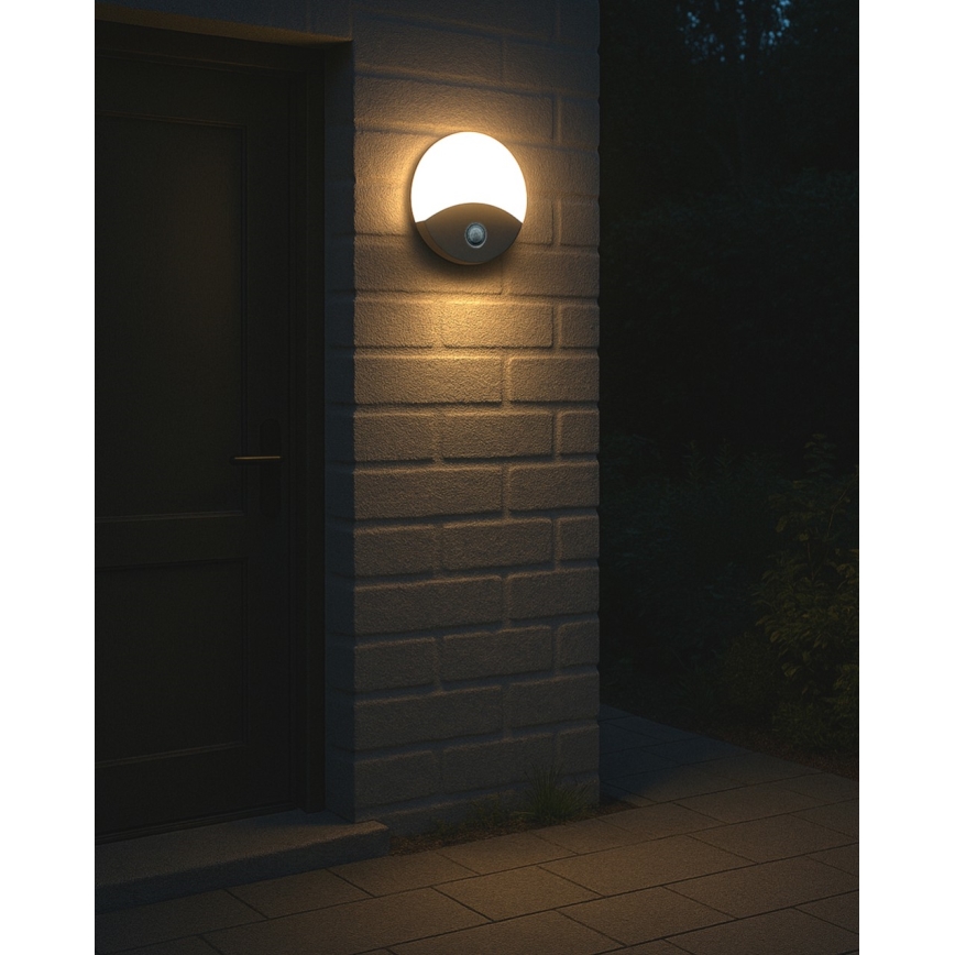 LED vonkajšie nástenné svietidlo s pohybovým senzorom, 18 W, 230 V, IP44, biele