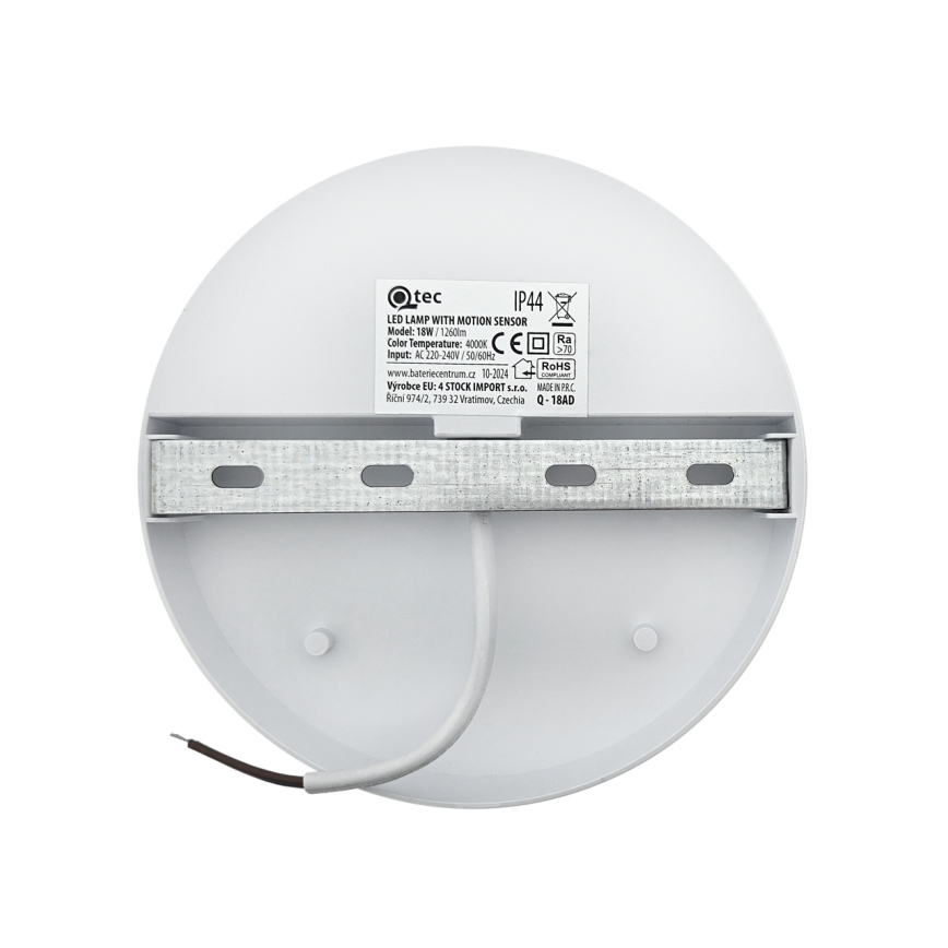 LED vonkajšie nástenné svietidlo s pohybovým senzorom, 18 W, 230 V, IP44, biele