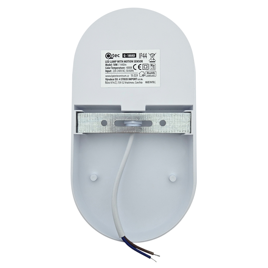 LED vonkajšie nástenné svietidlo s pohybovým senzorom LED/18W/230V IP44 biele