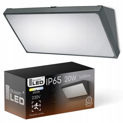 LED vonkajšie nástenné svietidlo s pohybovým senzorom LED/20W/230V IP65 sivé