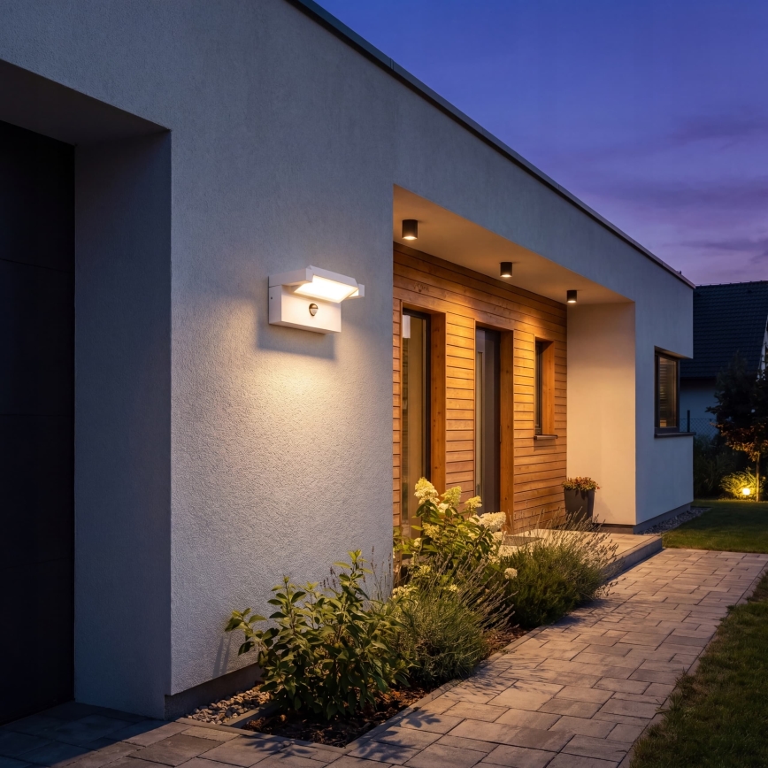 LED Vonkajšie nástenné svietidlo s pohybovým a súmrakovým senzorom LED/25W/230V 3000/4000/6500K IP54 biela