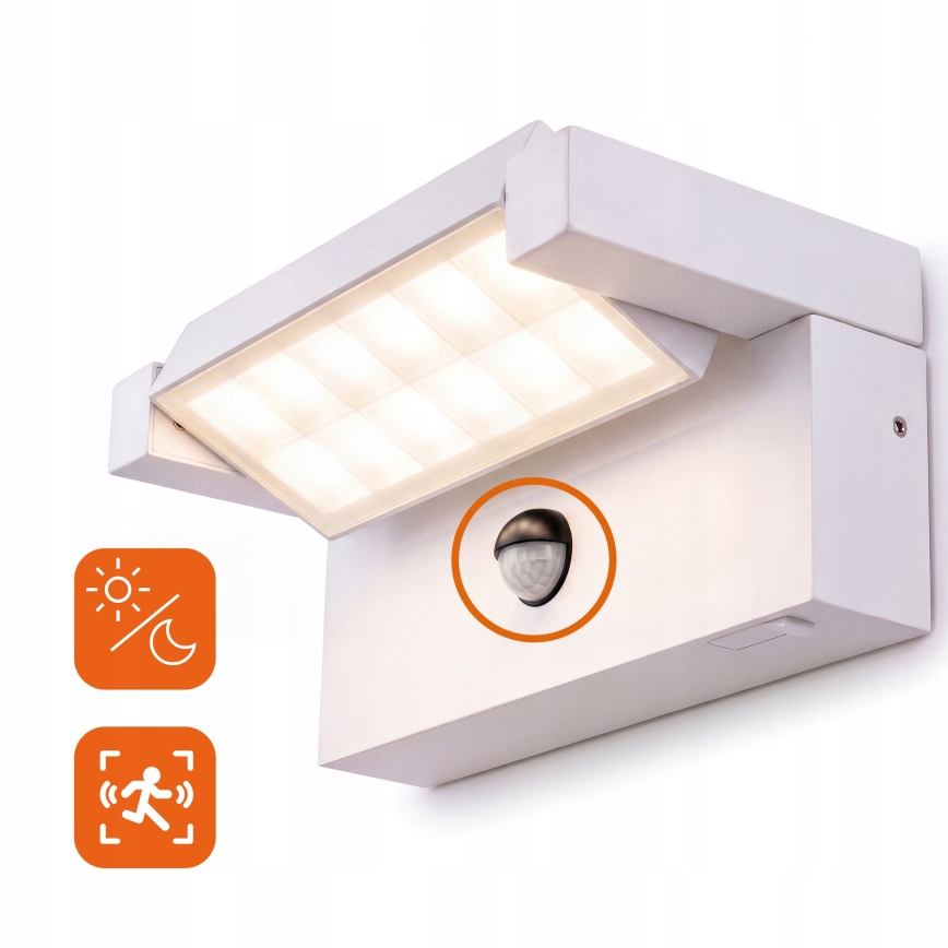 LED Vonkajšie nástenné svietidlo s pohybovým a súmrakovým senzorom LED/25W/230V 3000/4000/6500K IP54 biela