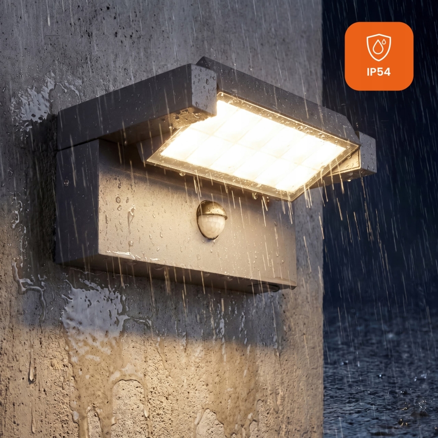 LED Vonkajšie nástenné svietidlo so senzorom pohybu a súmraku LED/25W/230V 3000/4000/6500K IP54 čierna