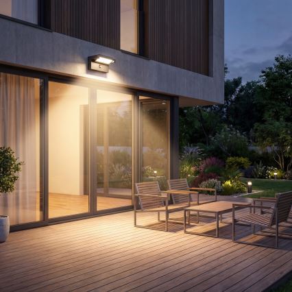 LED Vonkajšie nástenné svietidlo so senzorom pohybu a súmraku LED/25W/230V 3000/4000/6500K IP54 čierna