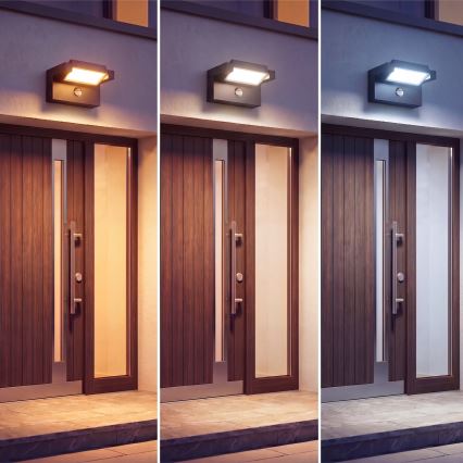 LED Vonkajšie nástenné svietidlo so senzorom pohybu a súmraku LED/25W/230V 3000/4000/6500K IP54 čierna