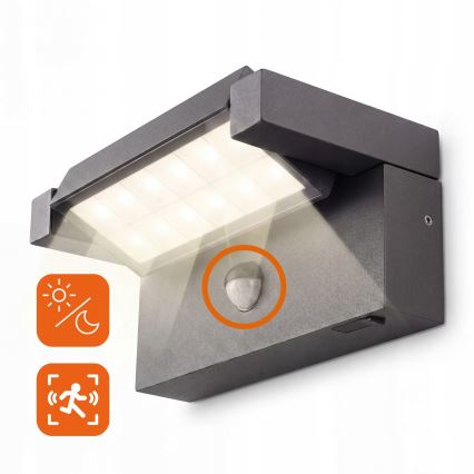 LED Vonkajšie nástenné svietidlo so senzorom pohybu a súmraku LED/25W/230V 3000/4000/6500K IP54 čierna