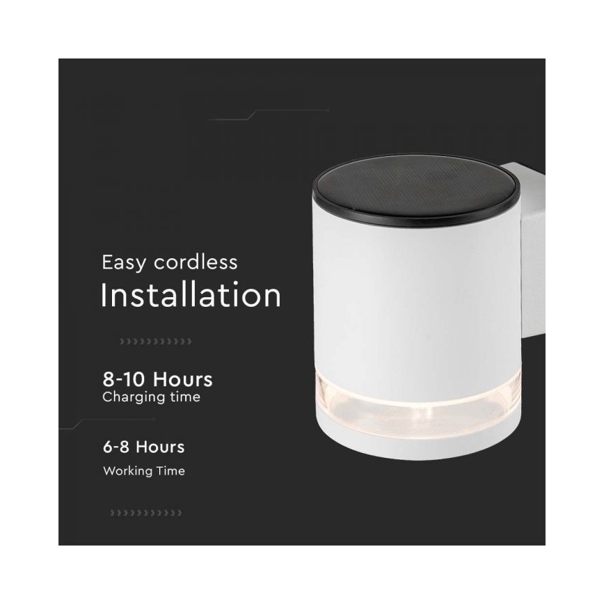 LED Vonkajšie solárne nástenné svietidlo LED/1W/3,7V 3000K IP54 1200 mAh biela