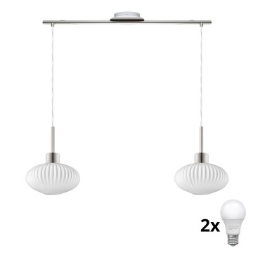 LED Závěsná lampa HARMA 2xE27/60W/230V matný chrom/bílá