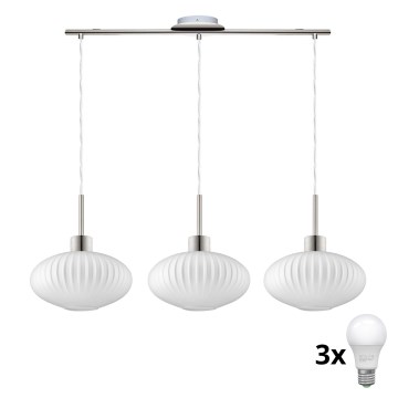 LED Závesný luster HARMA 3xE27/60W/230V matný chróm/biely