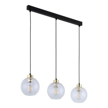 LED závesný luster na lanku DEVON 3xE27/15W/230V čierna/číra