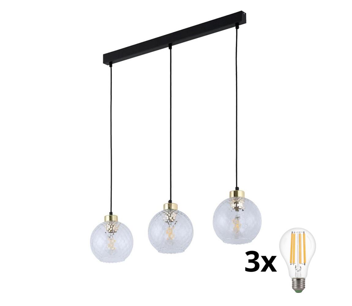 LED závesný luster na lanku DEVON 3xE27/15W/230V čierna/číra 4587