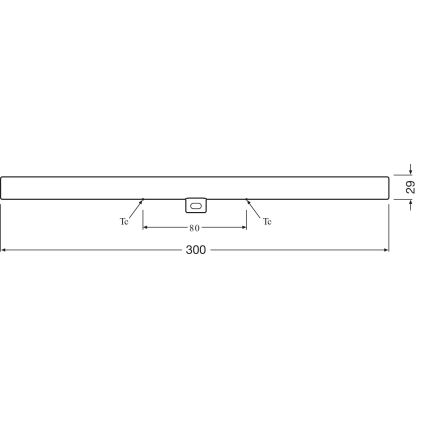 Dlhé obdĺžnikové teleso s rozmermi 300 x 29 mm, v strede s otvorom 80 mm, je znázornené s technickým výkresom, obsahujúcim označenia „Tc“.