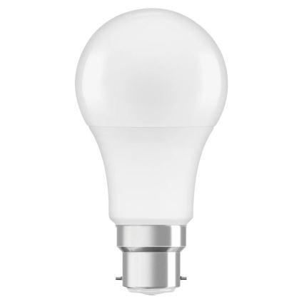 LED žiarovka s guľovitým sklom a kovovou päticou je zobrazená na bielom pozadí. Žiarovka je umiestnená vertikálne.